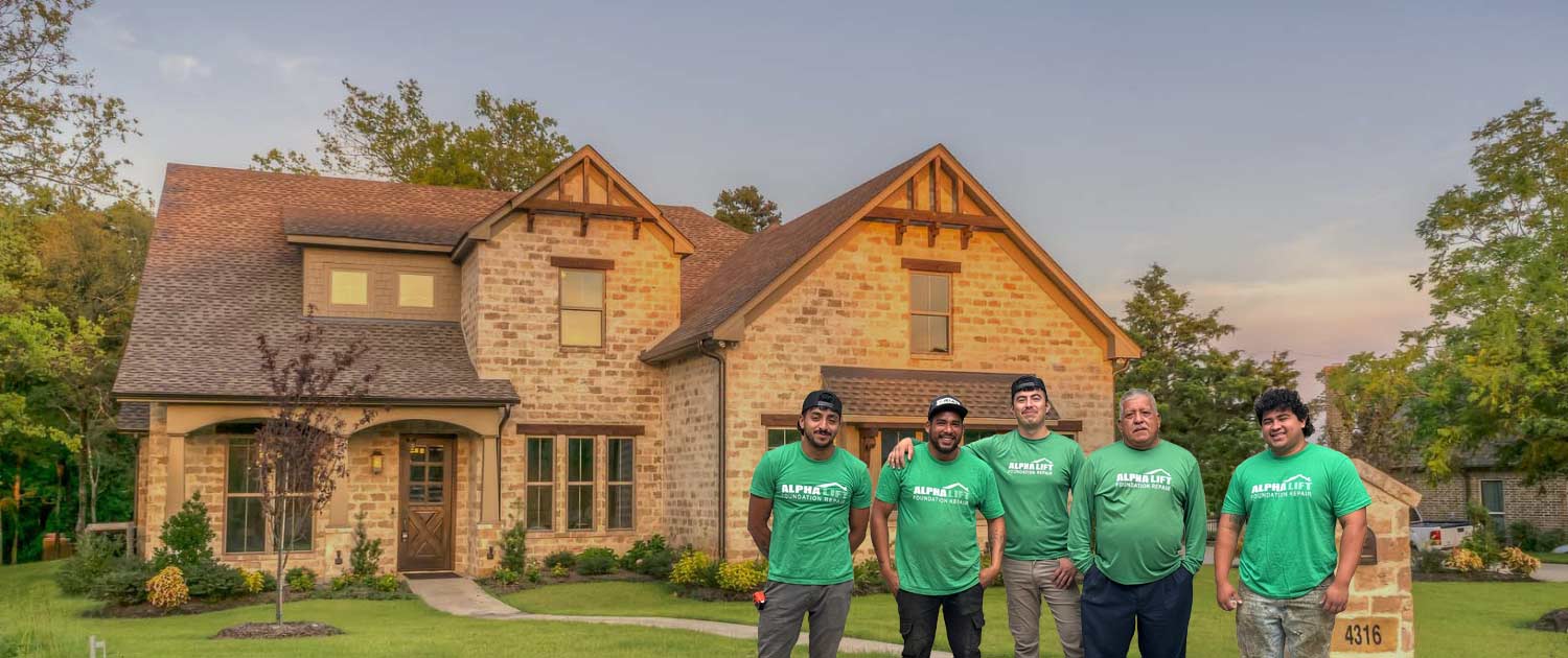 The AlphaLift Foundation Repair crew on a foundation repair job in Denton County, TX